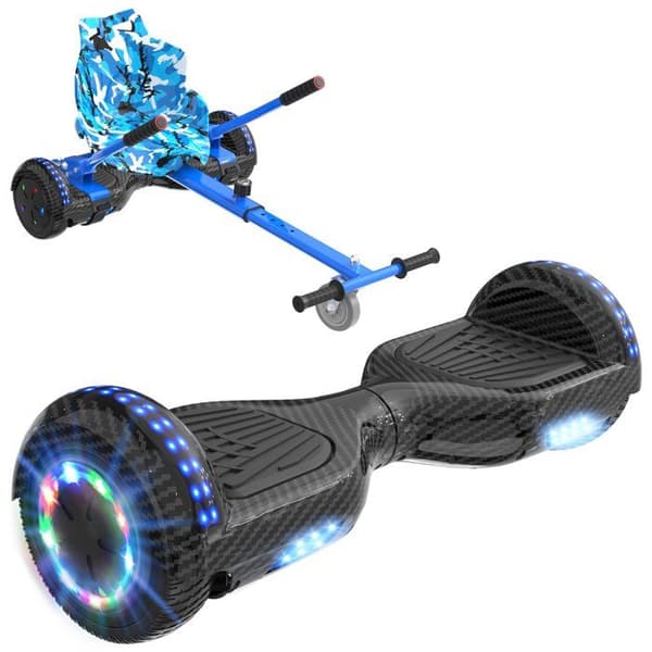 RCB Hoverboard + Kart 2-i-1 6,5 tommer Bluetooth og LED – Justerbart kart – sort/blå – ideel gave til børn