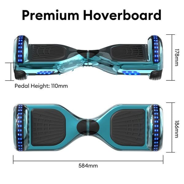 RCB Hoverboard 6,5 tommer – Bluetooth og LED – ideel gave til børn – cyan