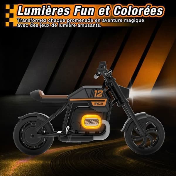 Elmotorcykel til børn - RCB - R9 - 200W - 25km/h - Ambientelys - Sort