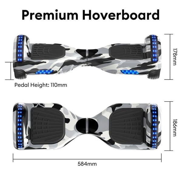RCB Hoverboard 6,5 tommer – Bluetooth og LED – ideel gave til børn – militærgrøn