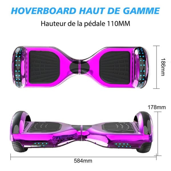 6,5 tums hoverboard med Bluetooth och LED - RCB - Perfekt present till barn Rosa krom