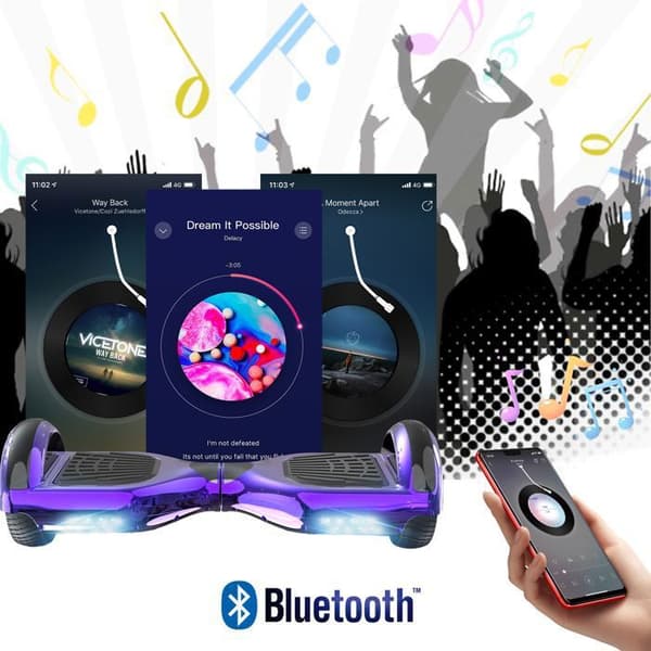Hoverboard 6.5 Tommer med Bluetooth og LED - RCB - Perfekt Gave til Børn Lilla Krom