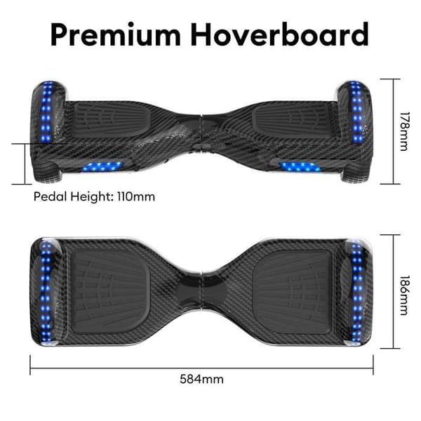 RCB Hoverboard + Kart 2-i-1 6,5 tommer Bluetooth og LED – Justerbart kart – sort/gul – ideel gave til børn