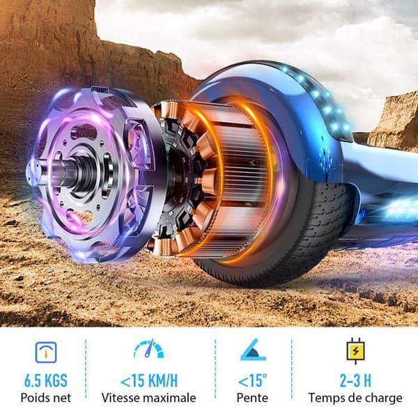 Hoverboard 6.5 Tommer med Bluetooth og LED - RCB - Perfekt Gave til Børn Blå Krom
