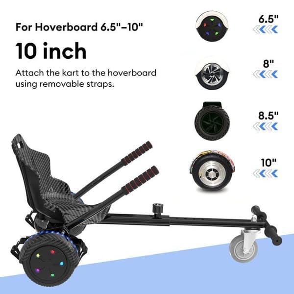 RCB Hoverboard + Kart 2-i-1 6,5 tommer Bluetooth og LED – Justerbart kart – blå/sort – ideel gave til børn
