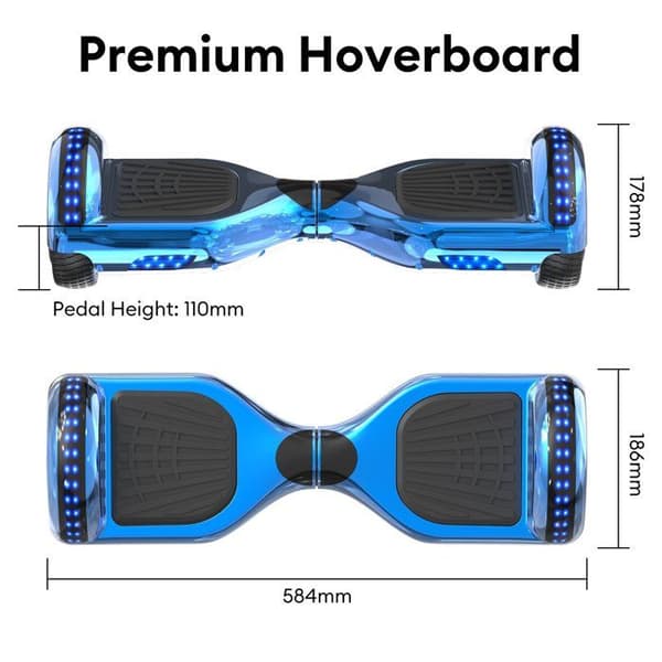 RCB Hoverboard + Kart 2-i-1 6,5 tommer Bluetooth og LED – Justerbart kart – blå/sort – ideel gave til børn