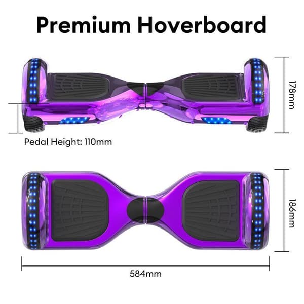 RCB Hoverboard 6,5 tommer – Bluetooth og LED – ideel gave til børn – lilla