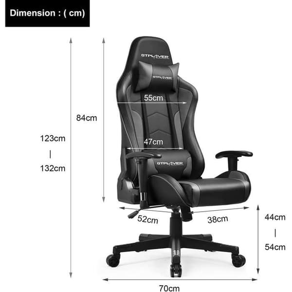 Gamingstol - GTPLAYER - Musik - Bluetooth-högtalare - Ergonomisk design - Justerbart grått PU-läder