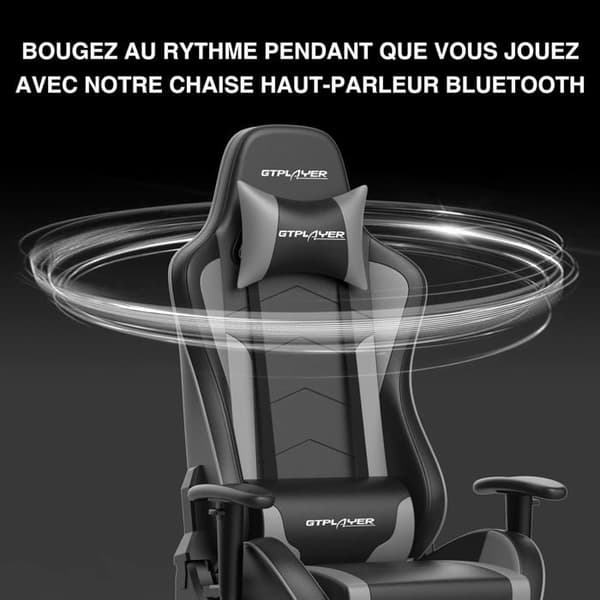 Gamingstol - GTPLAYER - Musik - Bluetooth-högtalare - Ergonomisk design - Justerbart grått PU-läder