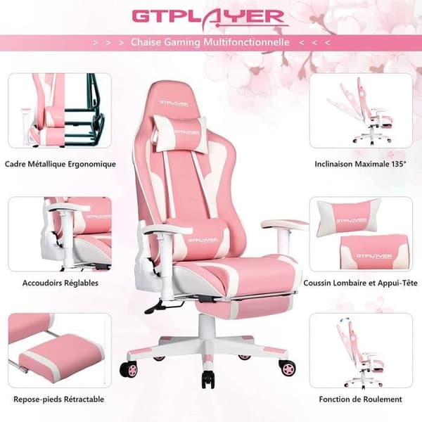 Gamingstol - GTPLAYER - GTPLAYER - Teleskopfotstöd - Bluetooth-högtalare - Minnesskum