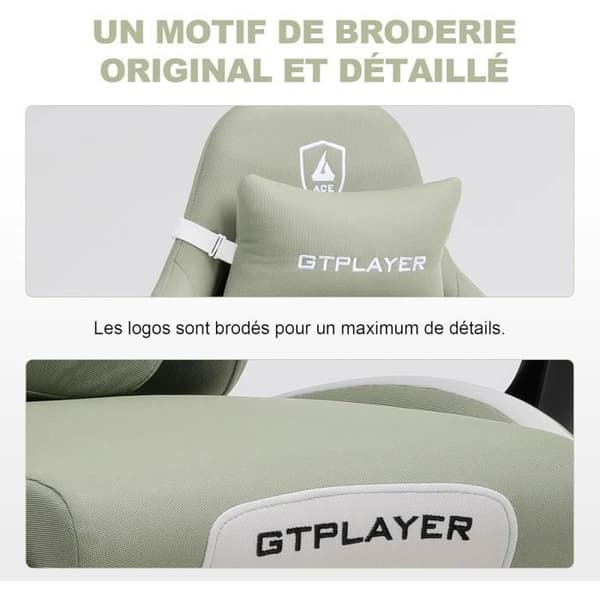 Gamingstol - GTPLAYER - Komfortmodell - Andningsbart tyg - Fällbart fotstöd - Justerbart ryggstöd