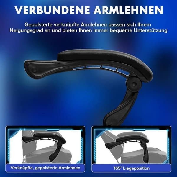 Gamingstol med teleskopfotstöd, Gamingfåtölj, Grå