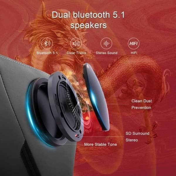Gamingstol - GTPLAYER - Dragon Series - Grå broderad läder - Bluetooth-högtalare - Fällbart fotstöd