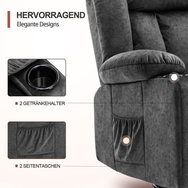 Soffa Stolen Justerbart Ryggstöd 90°-160° Fällbart Fotstöd med 2 Koppställ Pockets Grå