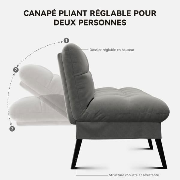 Soffa med sängfunktion - Gästsängsoffa 3-sits - med justerbart ryggstöd i grått