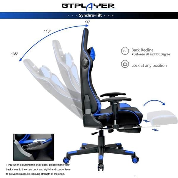 Gamingstol - GTPLAYER - GTPLAYER - Ergonomisk - Teleskopfotstöd - Bluetooth-högtalare
