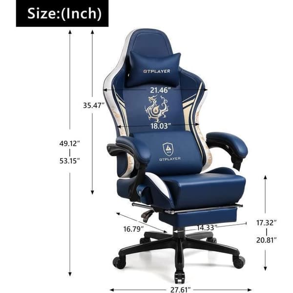 Gamingstol - GTPLAYER - Dragon Series - Bluetooth-högtalare - Fällbart fotstöd - Läder