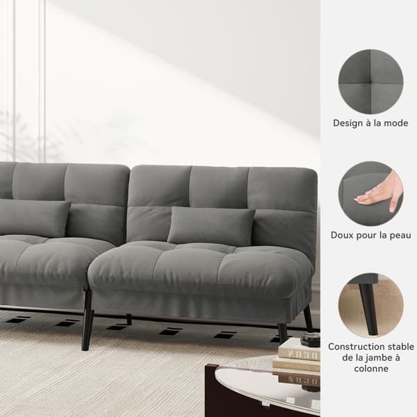 Soffa med sängfunktion - Gästsängsoffa 3-sits - med justerbart ryggstöd i grått