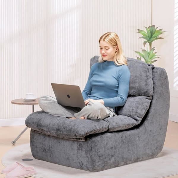 Soffa-säng Futon svart sammet, djup sittdel - komfortskum, utan montering. Vardagsrum/sovrum, Grå