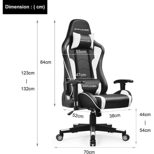 Gamingstol - GTPLAYER - Bluetooth-högtalare - Ergonomisk design - Justerbara armstöd