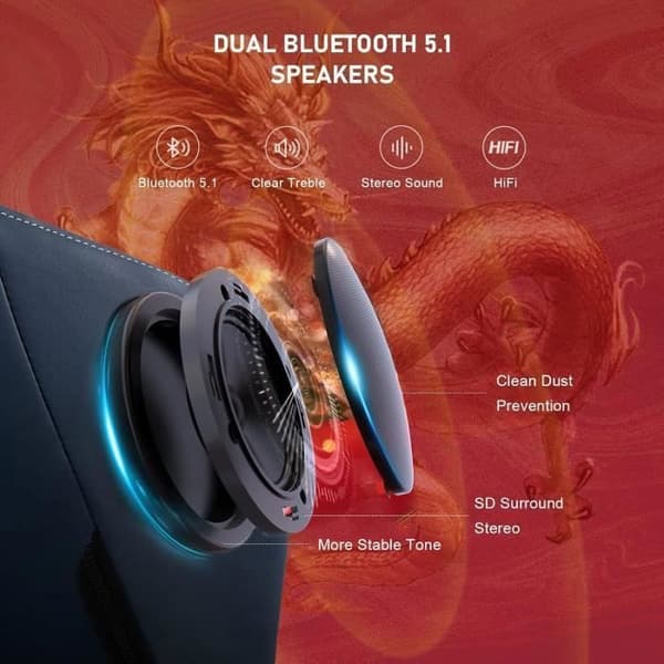 Gamingstol - GTPLAYER - Dragon Series - Bluetooth-högtalare - Fällbart fotstöd - Läder