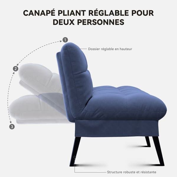 Soffa med sängfunktion - Gästsängsoffa 3-sits - med justerbart ryggstöd i blått