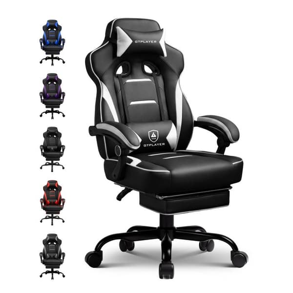 Gamingstol - GTPLAYER - Ergonomisk gamingstol - Fällbart fotstöd - Justerbart ländryggsstöd - 180 kg