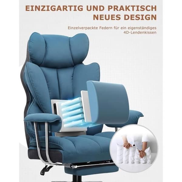 Gamingstol - GTPLAYER - Justerbar - Teleskopfotstöd - Ergonomisk - Blå