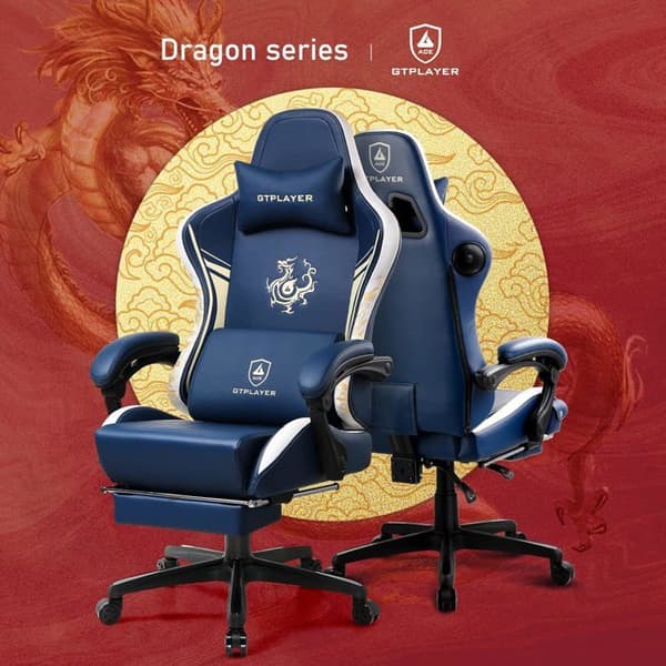 Gamingstol - GTPLAYER - Dragon Series - Bluetooth-högtalare - Fällbart fotstöd - Läder