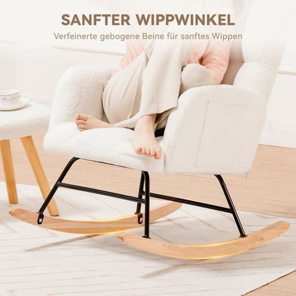 Vippstol, Avkopplingsstol, med armstöd, i Plysch, för Sovrum, Vardagsrum, Vit