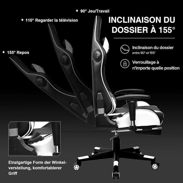 Gamingstol - GTPLAYER - Bluetooth-högtalare - Ergonomisk design - Justerbara armstöd