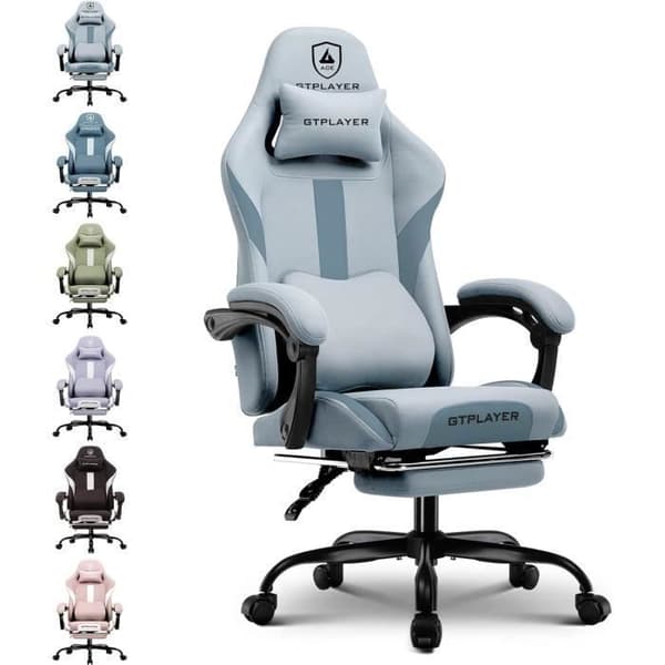 Gamingstol - GTPLAYER - Andningsbart tyg - Fällbart fotstöd - Lutar 90-135°