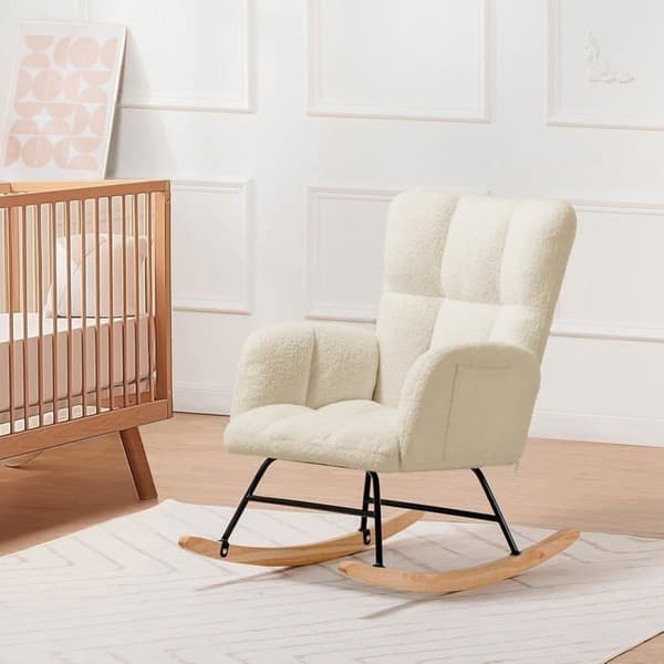Vippstol, Avkopplingsstol, med armstöd, i Plysch, för Sovrum, Vardagsrum, Beige