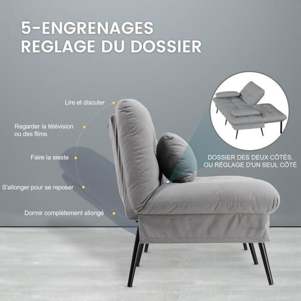 Konvertibel Plyschsoffa, 3-sitssoffa, Metallben 174 * 55 * 72cm, Grå
