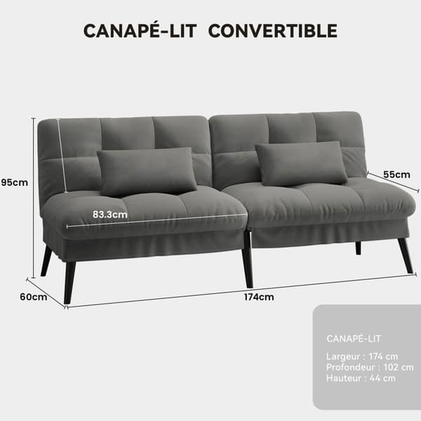 Soffa med sängfunktion - Gästsängsoffa 3-sits - med justerbart ryggstöd i grått