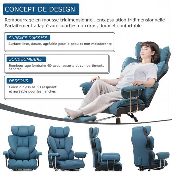 Gamingstol - GTPLAYER - Justerbar - Teleskopfotstöd - Ergonomisk - Blå