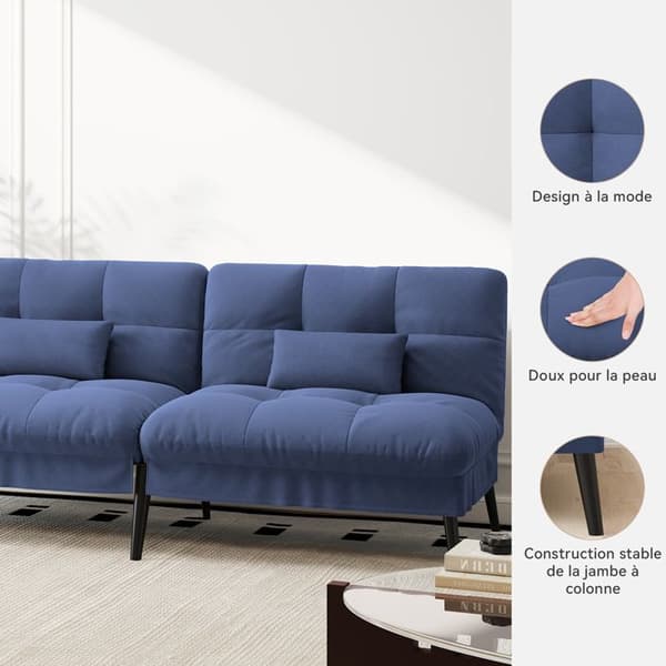 Soffa med sängfunktion - Gästsängsoffa 3-sits - med justerbart ryggstöd i blått