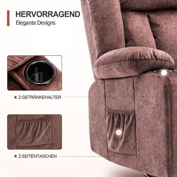 Soffa Stolen Justerbart Ryggstöd 90°-160° Fällbart Fotstöd med 2 Koppställ Pockets Grå