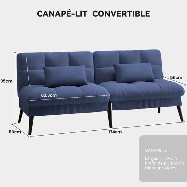 Soffa med sängfunktion - Gästsängsoffa 3-sits - med justerbart ryggstöd i blått