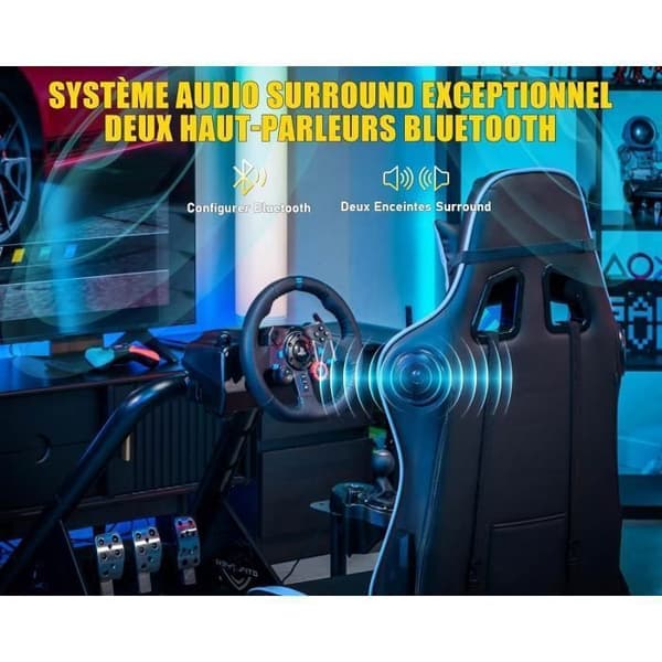 Körsimulator - GTPLAYER - Universell - Justerbart rattstöd - Säte med 3D-högtalare - Blå
