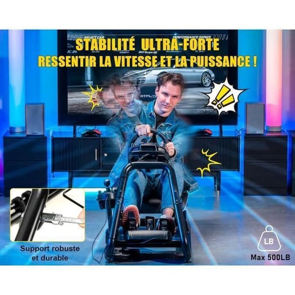 Körsimulator - GTPLAYER - Universell - Justerbart rattstöd - Säte med 3D-högtalare - Blå