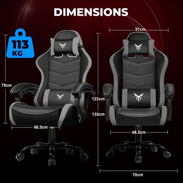 Gamingstol - GTPLAYER - Ergonomisk - Justerbart ländryggsstöd - Justerbart nackstöd - Armstöd
