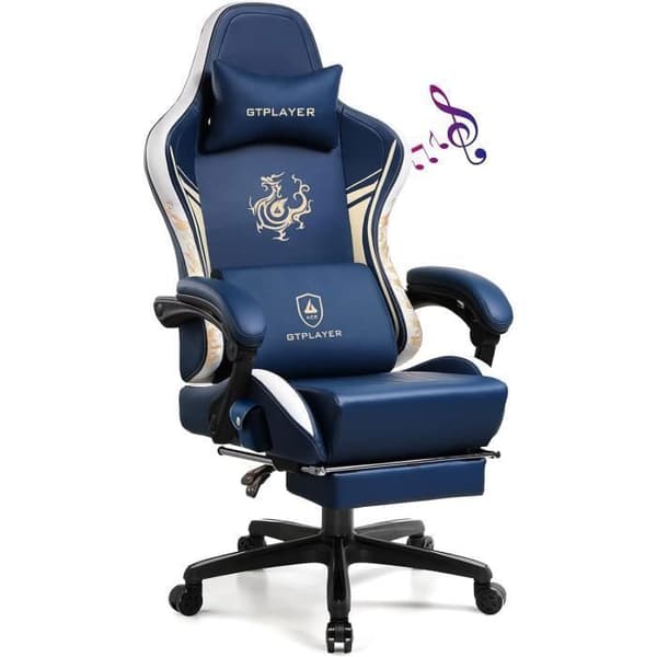 Gamingstol - GTPLAYER - Dragon Series - Bluetooth-högtalare - Fällbart fotstöd - Läder