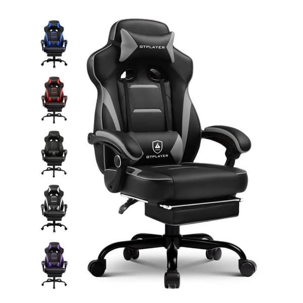 Gamingstol - GTPLAYER - Ergonomisk - Fällbart fotstöd - Justerbart ländryggsstöd - Lutning 155°