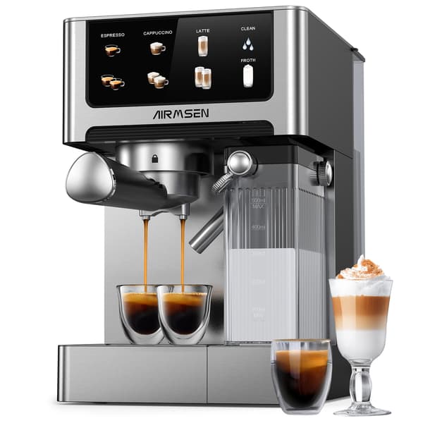AIRMSEN BCM2308 Espresso Machine - 20 Bar - With Automatic Milk Frother - Piston Machine - Silver