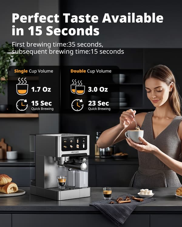 AIRMSEN BCM2308 Espresso Machine - 20 Bar - With Automatic Milk Frother - Piston Machine - Silver