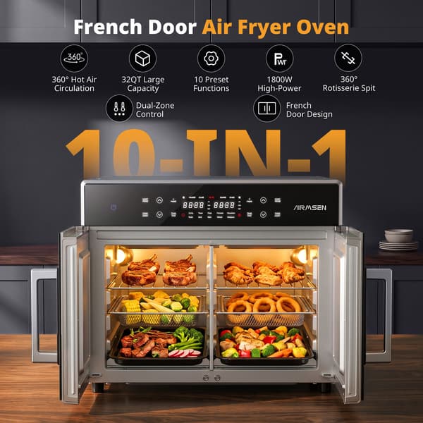 AIRMSEN 30L Ovn, 1800W, Multifunktionel Digital Touch Control, Bordovn, Sort