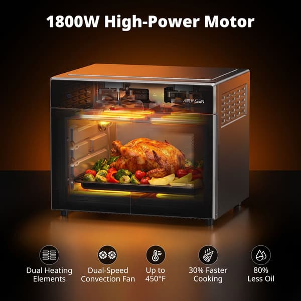 AIRMSEN 30L Ovn, 1800W, Multifunktionel Digital Touch Control, Bordovn, Sort
