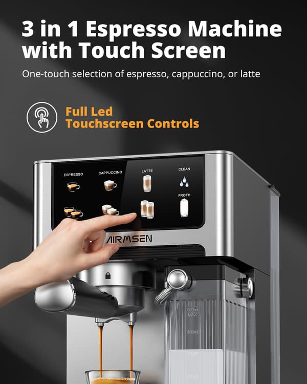 AIRMSEN BCM2308 Espresso Machine - 20 Bar - With Automatic Milk Frother - Piston Machine - Silver