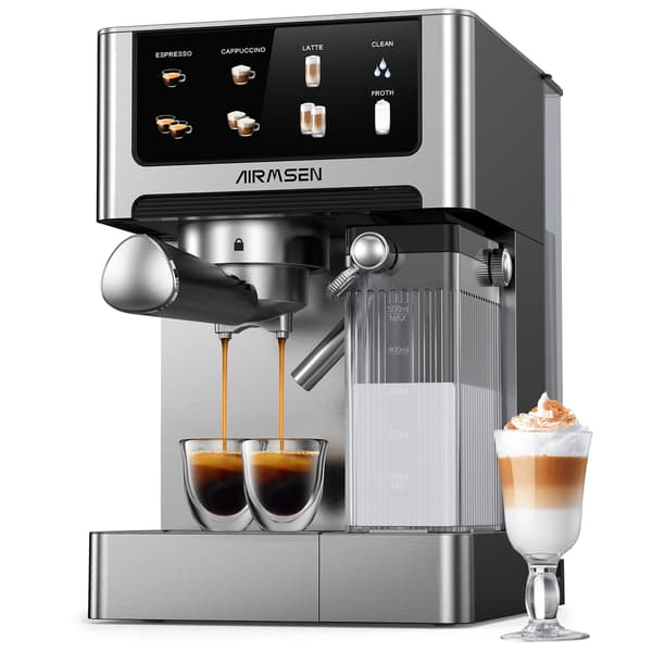 AIRMSEN BCM2308 Espresso Machine - 20 Bar - With Automatic Milk Frother - Piston Machine - Silver
